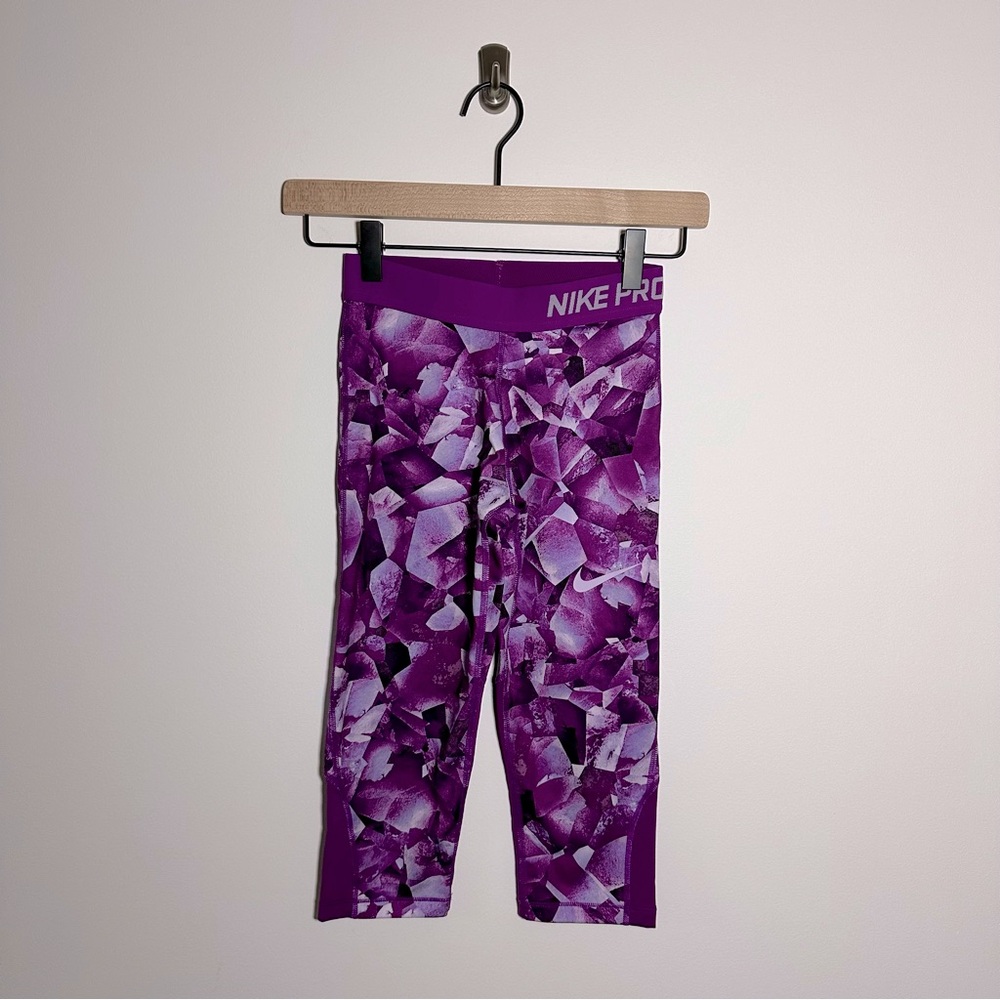 Girls Nike Pro Purple Print Cropped Leggings Size Medium
